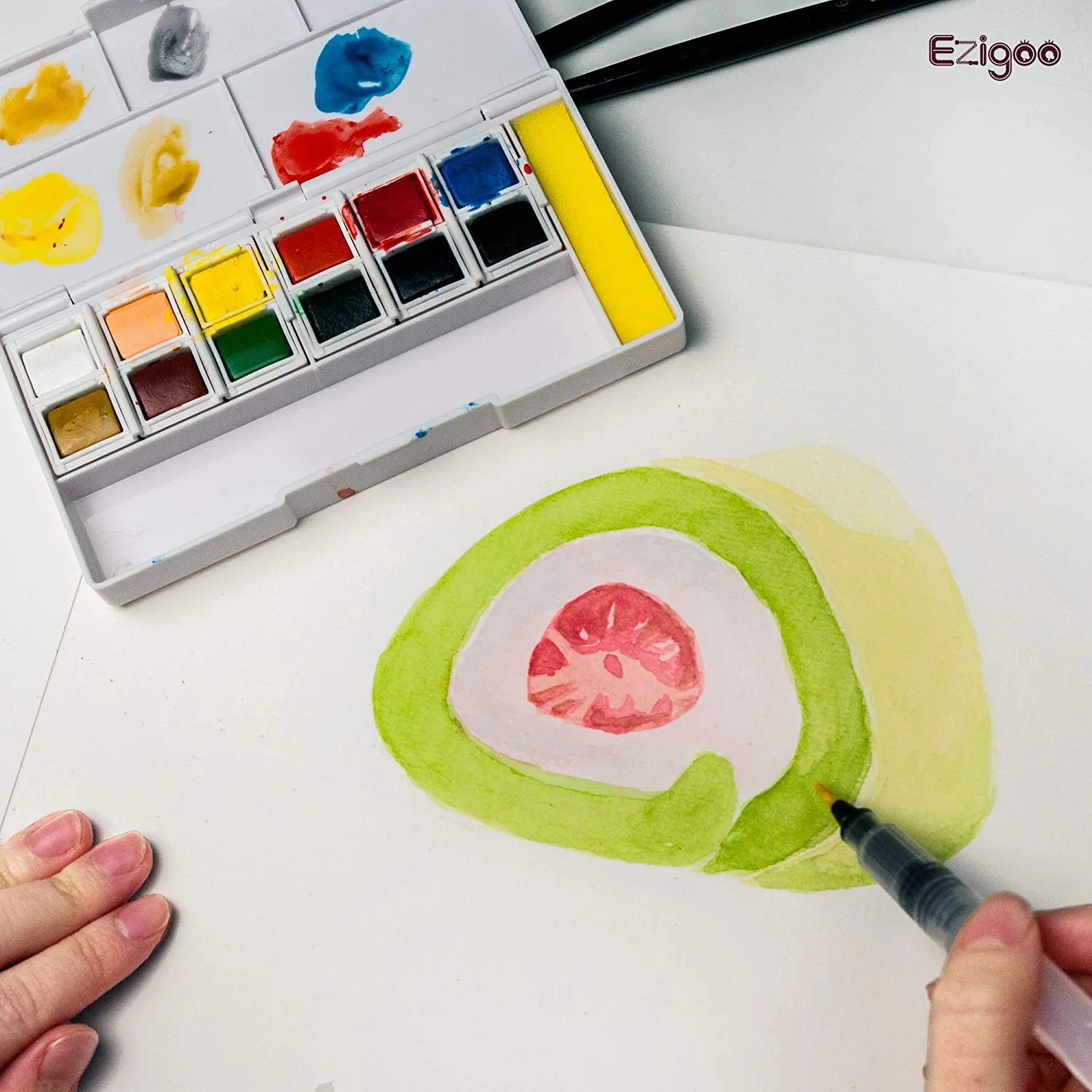 Ezigoo Watercolour Paint Set - 12 Colours   Aqua Brush