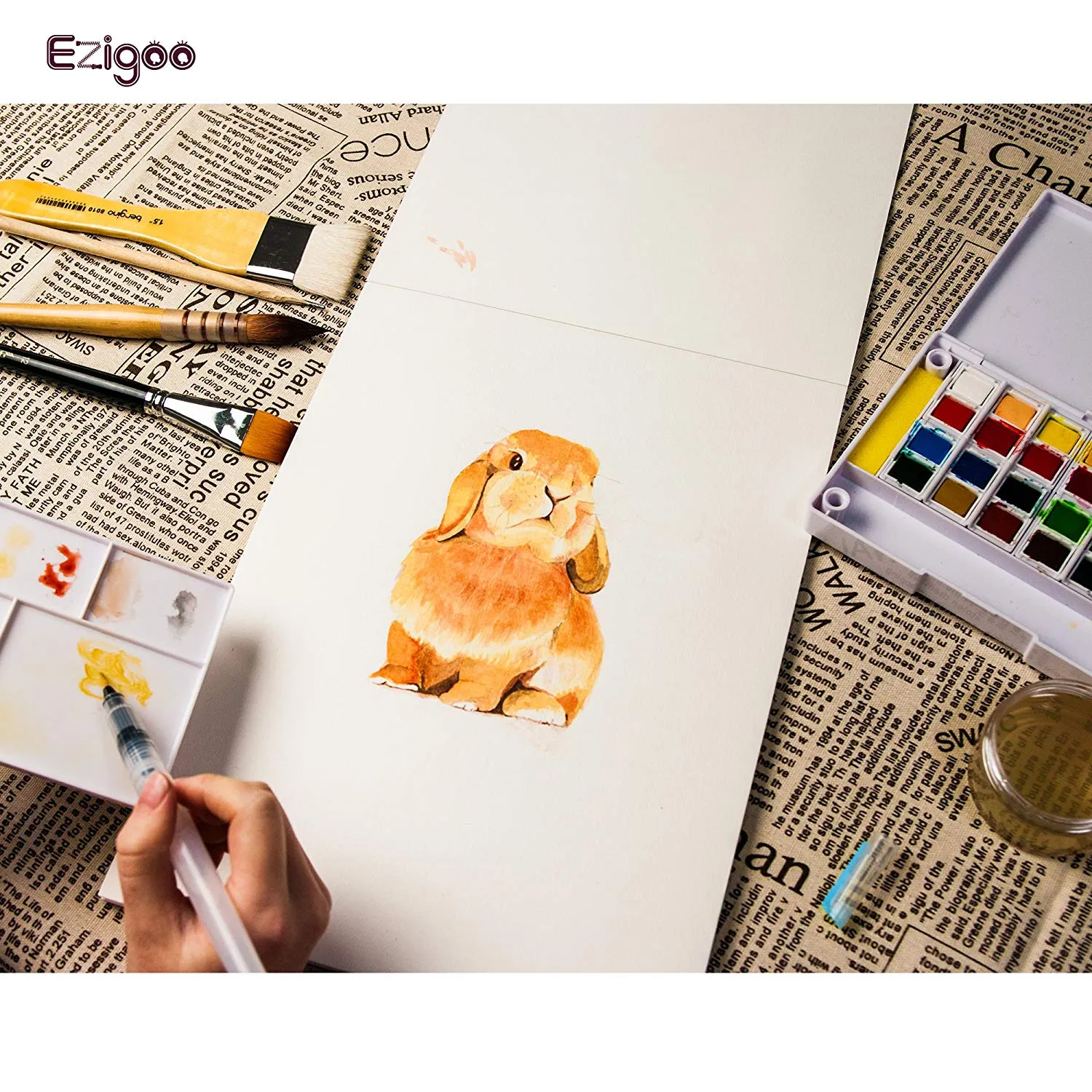 Ezigoo Watercolour Paint Set - 24 Colours   Aqua Brush