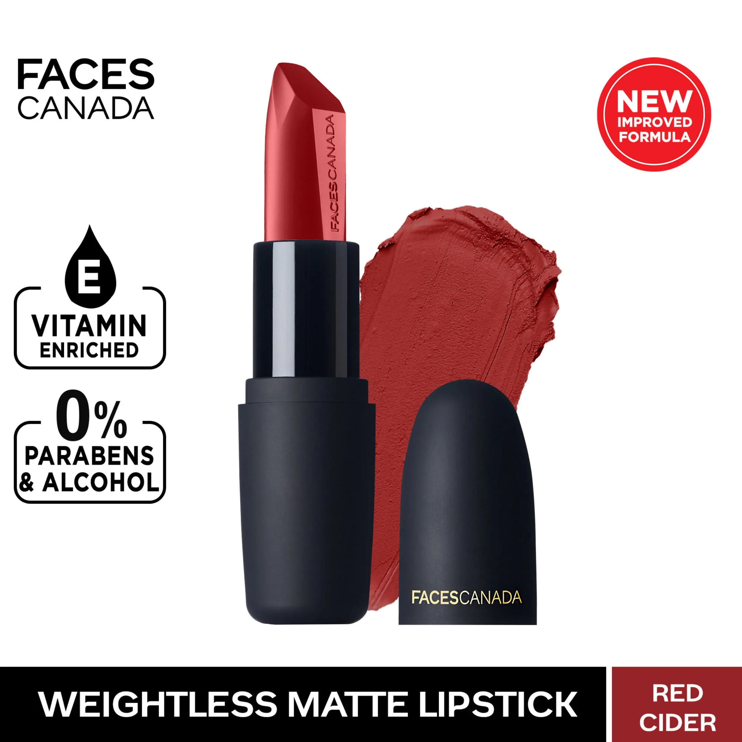 Faces Canada Weightless Matte Lipstick |Jojoba and Almond Oil enriched| Highly pigmented | Smooth One Stroke Weightless Color | Keeps Lips Moisturized | Shade - Red Cider 4g